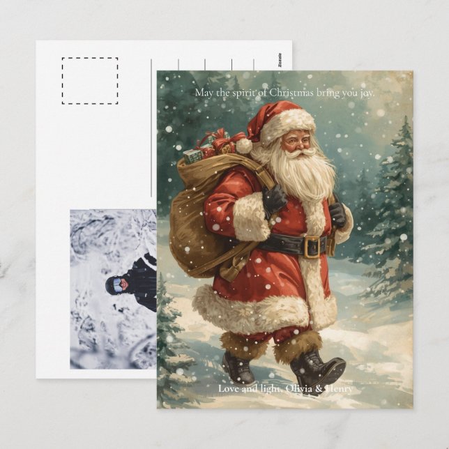 Cartes Pour Fêtes Annuelles Retro Santa Claus Classic Custom Photo Christmas (Devant / Derrière)