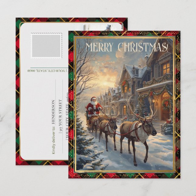 Cartes Pour Fêtes Annuelles Retro Santa Claus Custom Address Classic Christmas (Devant / Derrière)