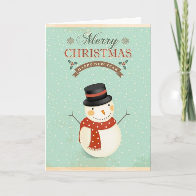 Cartes Pour Fêtes Annuelles Retro Snowmen Bonne année Joyeux Noël (Devant)