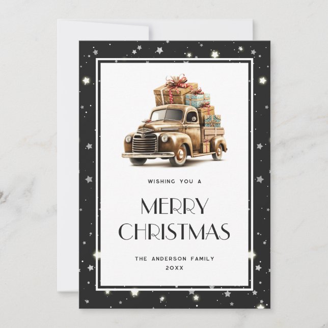 Cartes Pour Fêtes Annuelles Retro Truck Gifts Stars Black Merry Christmas Card (Devant)