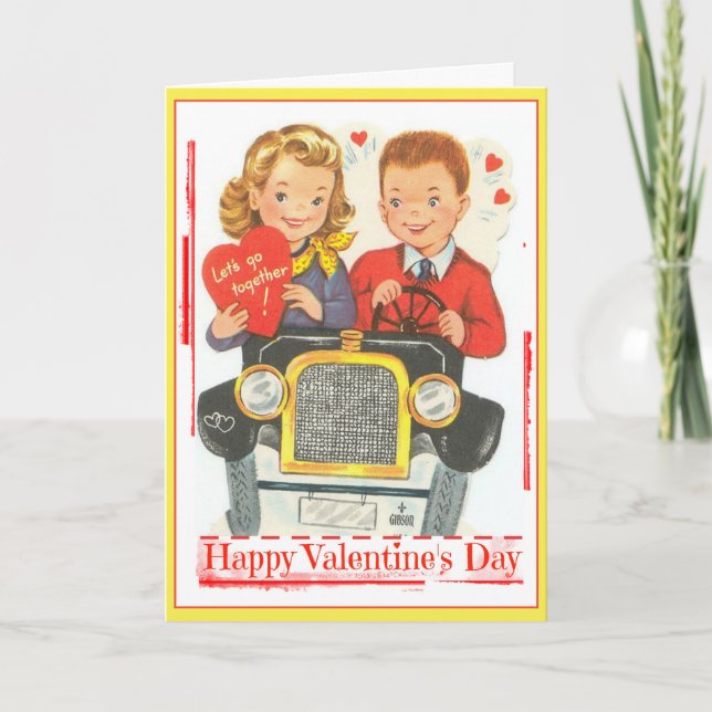 Cartes Pour Fêtes Annuelles Retro Valentine Teenager dans Jalopy Greeting (Devant)