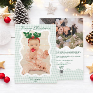 Cartes Pour Fêtes Annuelles Retro vert En vichy Joyeux Noël Vague 2 photos