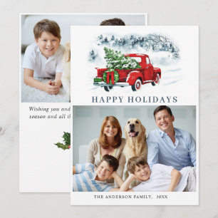Cartes Pour Fêtes Annuelles Retro Vintage Camion rouge voeux de Noël 2 PHOTO