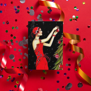 Cartes Pour Fêtes Annuelles Retro vintage Christmas art déco lady
