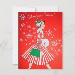 Cartes Pour Fêtes Annuelles Retro Vintage Christmas Holiday lady ajouter un me
