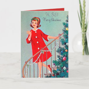 Cartes Pour Fêtes Annuelles Retro vintage Christmas lady Soeur ajouter le mess