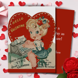 Cartes Pour Fêtes Annuelles Retro Vintage fille Typist Custom Valentine's Day