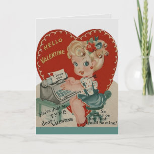 Cartes Pour Fêtes Annuelles Retro Vintage fille Typist Custom Valentine's Day