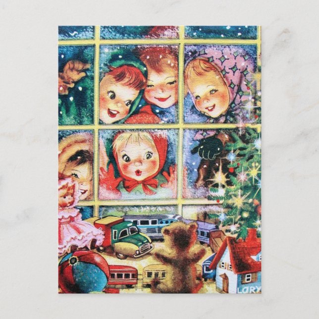 Cartes Pour Fêtes Annuelles rétro vintage Noël enfants Vacances (Devant)