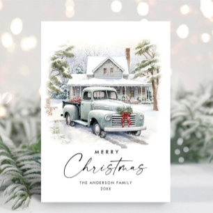 Cartes Pour Fêtes Annuelles Rétro Vintage Noël Ferme Camion Salutation