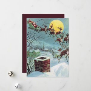 Cartes Pour Fêtes Annuelles rétro vintage Noël Père Noël traîneau ajouter un s