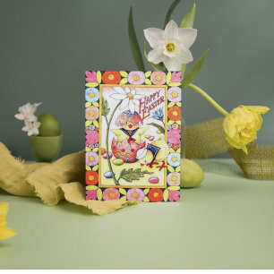 Cartes Pour Fêtes Annuelles rétro vintage Pâques chick ajouter du sentiment