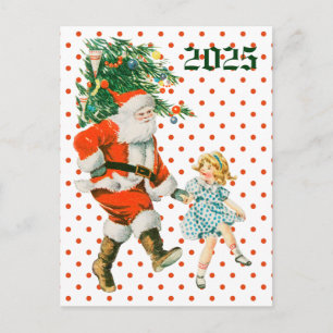Cartes Pour Fêtes Annuelles Retro Vintage Père Noël & Fille Noël