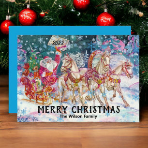 Cartes Pour Fêtes Annuelles Retro Vintage Père Noël Sleigh Custom Joyeux Noël