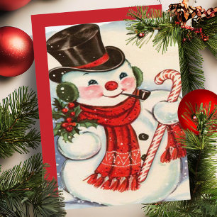 Cartes Pour Fêtes Annuelles Retro Vintage Snowman en haut du chapeau Custom Ch