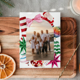 Cartes Pour Fêtes Annuelles Retro Watercolor Famille Photo Noël