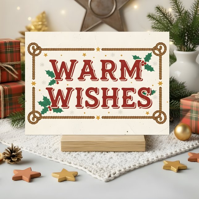 Cartes Pour Fêtes Annuelles Retro Western Warm Wishes Christmas (Créateur téléchargé)