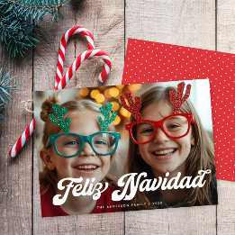 Cartes Pour Fêtes Annuelles Retro White Script Feliz Navidad One Photo
