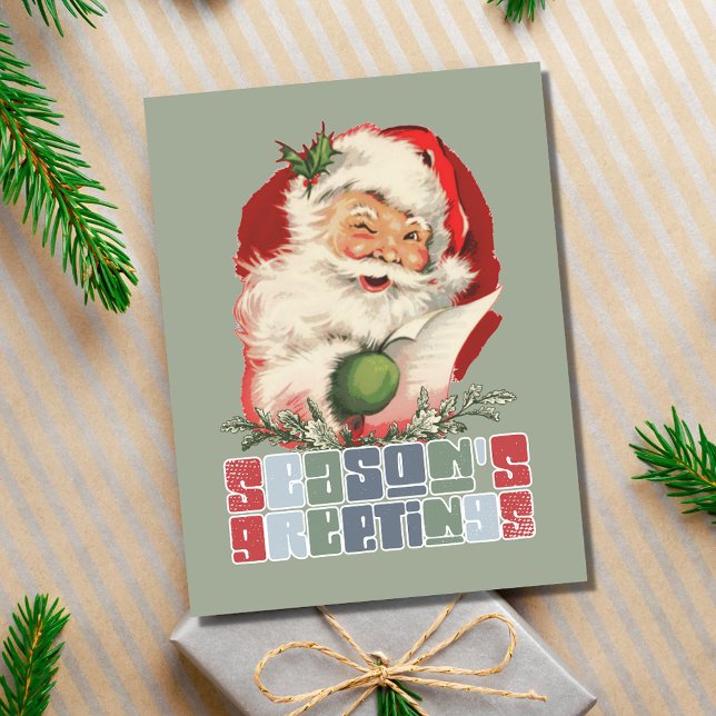 Cartes Pour Fêtes Annuelles Rétro Winking Père Noël Saison de voeux Noël (Retro Winking Santa Season's Greeting Christmas Holiday Postcard)