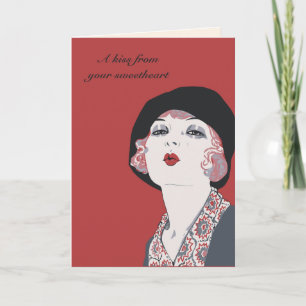 Cartes Pour Fêtes Annuelles Rétros amants de fille d'aileron de style d'âge de