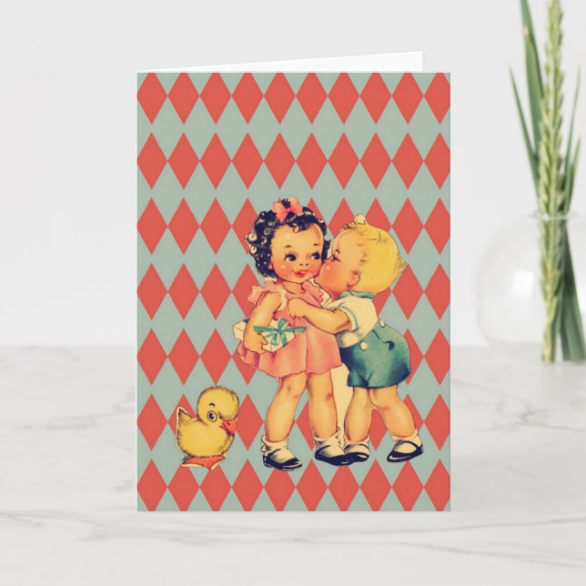Cartes Pour Fêtes Annuelles Rétros enfants de cru de kitsch de Valentine (Devant)