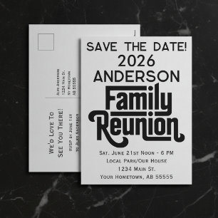 Cartes Pour Fêtes Annuelles Réunion de famille Moderne Noir Blanc Save The Dat