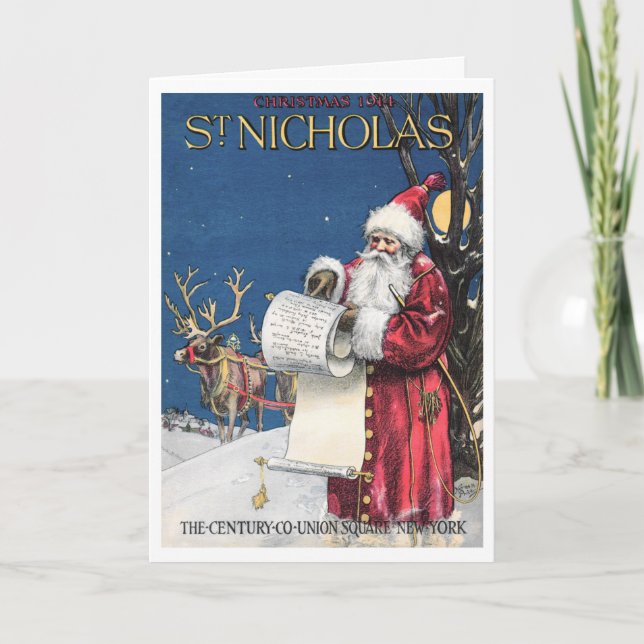 CARTES POUR FÊTES ANNUELLES RÉVEILLON DE NOËL SAINT-NICOLAS "VÉRIFIANT SA (Devant)