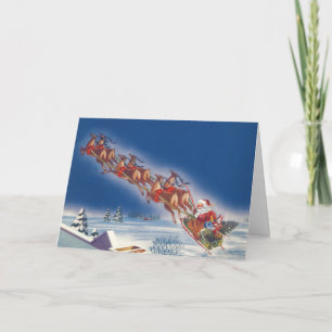 Cartes Pour Fêtes Annuelles Réveillon de Noël Vintage, Père Noël à Sleigh