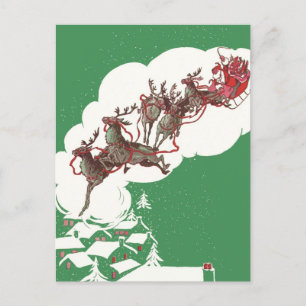 Cartes Pour Fêtes Annuelles Réveillon de Noël Vintage, Père Noël Rétro à Sleig
