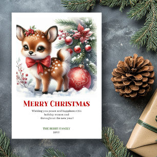 Cartes Pour Fêtes Annuelles Rêveuse Faon d'Hiver Aquarelle Noël Imprimable