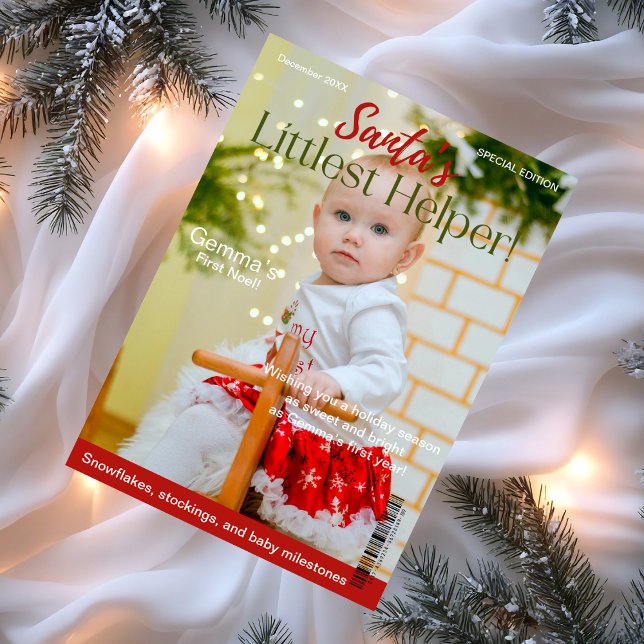 Cartes Pour Fêtes Annuelles Revue de Noël Couverture première étape de Noël (Christmas Magazine Cover First Christmas Milestone Holiday Card)