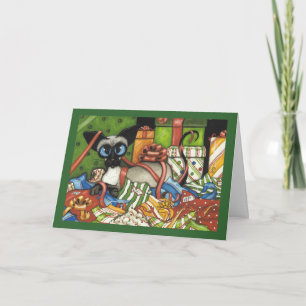 Cartes Pour Fêtes Annuelles Ribbon de Noël de chats de Siamese par Bihrle