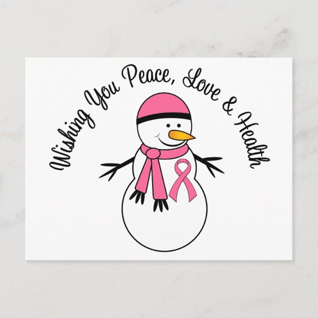 Cartes Pour Fêtes Annuelles Ribbon de Noël Snowman Cancer du Sein (Devant)