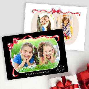 Cartes Pour Fêtes Annuelles Ribbon noir noir blanc blanc 3 Photos Noël