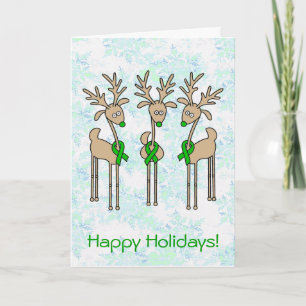 Cartes Pour Fêtes Annuelles Rindeer à ruban vert (cancer du foie)