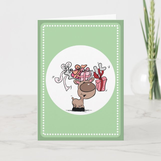 Cartes Pour Fêtes Annuelles Rindeer Avec Cadeaux (Devant)