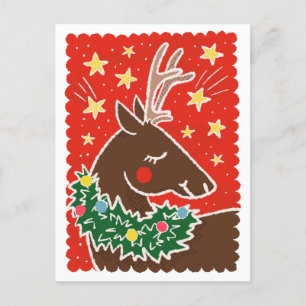 Cartes Pour Fêtes Annuelles Rindeer de style stamp rétro coloré