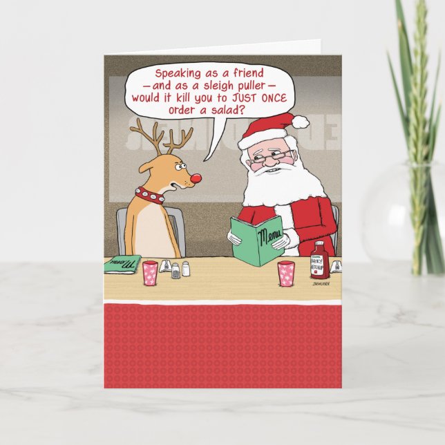 Cartes Pour Fêtes Annuelles Rindeer drôle et Noël du Père Noël (Devant)