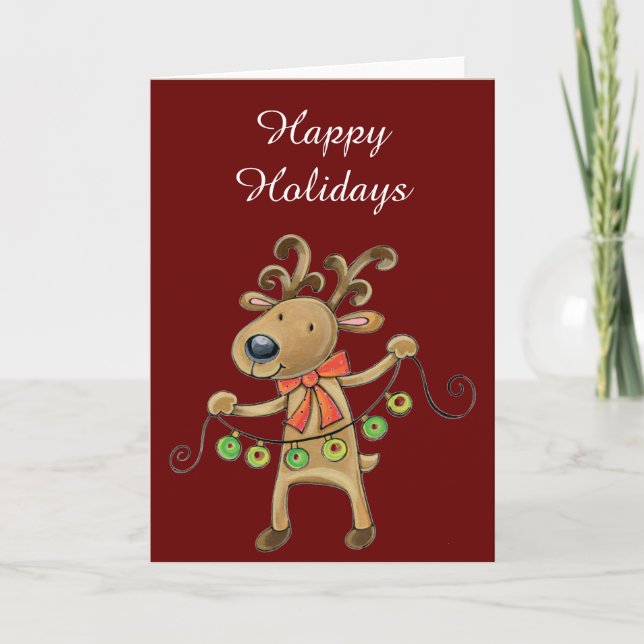Cartes Pour Fêtes Annuelles Rinder aux lumières de Noël (Devant)