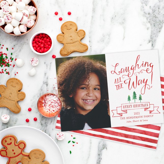 Cartes Pour Fêtes Annuelles Rire Tout Le Chemin Photo (Cute Laughing All The Way Photo Holiday Card)