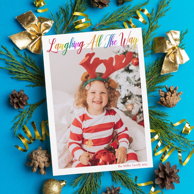 Cartes Pour Fêtes Annuelles Rire Tout Le Chemin Rainbow Kids Christmas Photo (Créateur téléchargé)