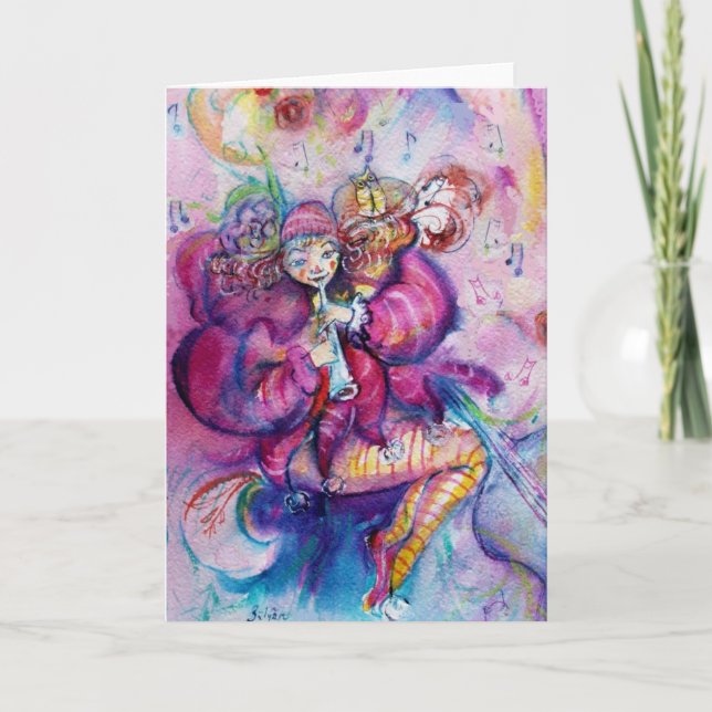 CARTES POUR FÊTES ANNUELLES ROBE ROSE MUSICALE (Devant)