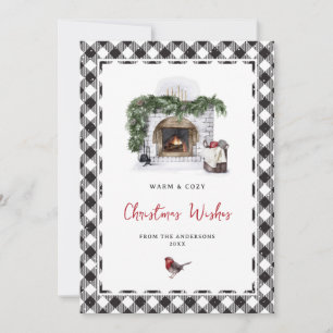 Cartes Pour Fêtes Annuelles Robin en plastique noir et blanc Voeux de Noël