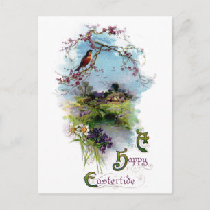 Cartes Pour Fêtes Annuelles Robin et fleurs de printemps Vintage Pâques