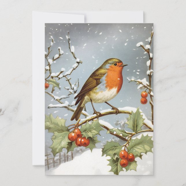 Cartes Pour Fêtes Annuelles Robin européen Oiseau Holly Noël neige (Devant)