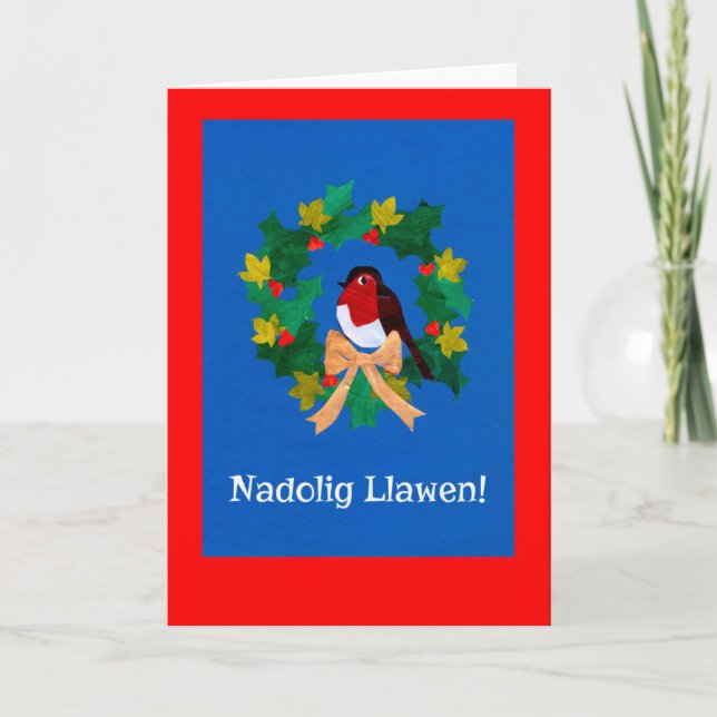 Cartes Pour Fêtes Annuelles Robin sur Wreath Christmas Card : Salutation gallo (Devant)