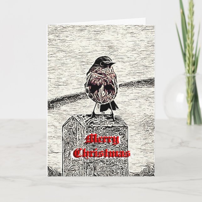 Cartes Pour Fêtes Annuelles Robin Woodcut Merry Christmas Card (Devant)
