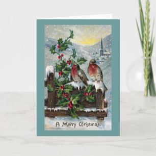 Cartes Pour Fêtes Annuelles Robins anglais sur une clôture Antique Noël