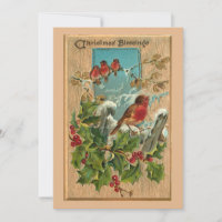Robins de Noël Vintage & Holly sur bois rustique