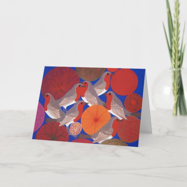 Cartes Pour Fêtes Annuelles Robins et décorations rouges (Devant)